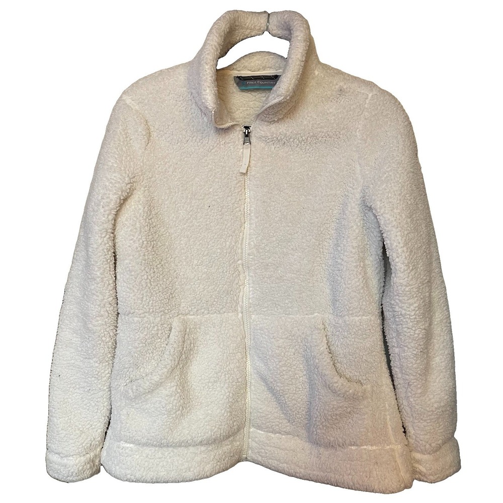 Free Country White Faux Fur Fleece Jacket Womens Small Shearling Full Zip